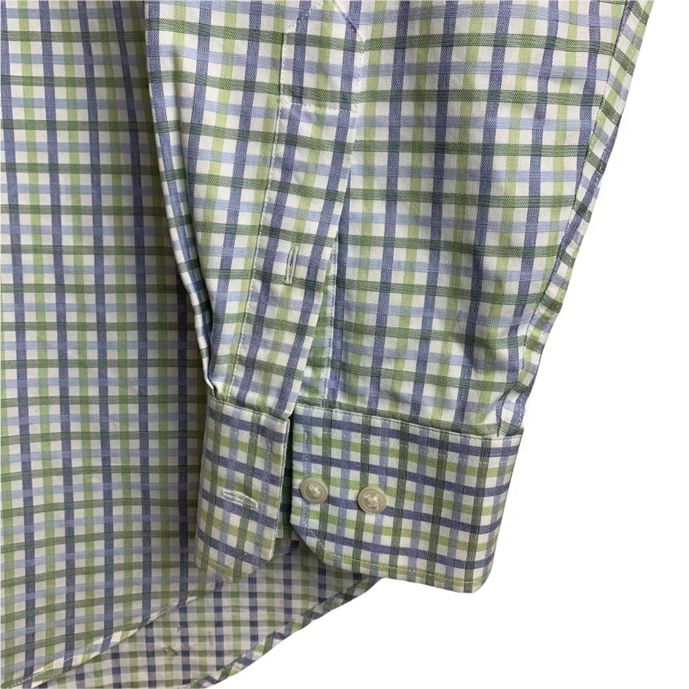 Banana Republic Plaid Blue Green Dress Shirt Button Up Men's Large 16-16.5‎